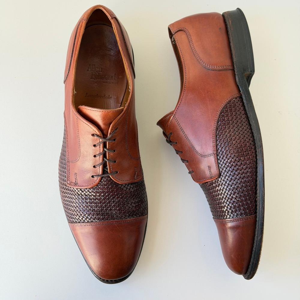 Allen Edmonds Brown Leather Woven Cap-Toe Oxfords